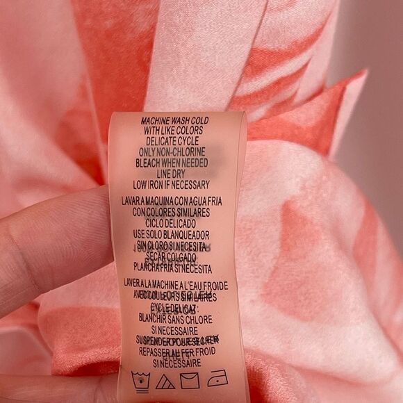 Karl Lagerfeld Paris Button Up Long Roll Tab Sleeve Top Floral Pink Women Small - Picture 5 of 5